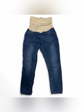 Bella Vida Dark Blue Denim Maternity Jeggings with Beige Panel